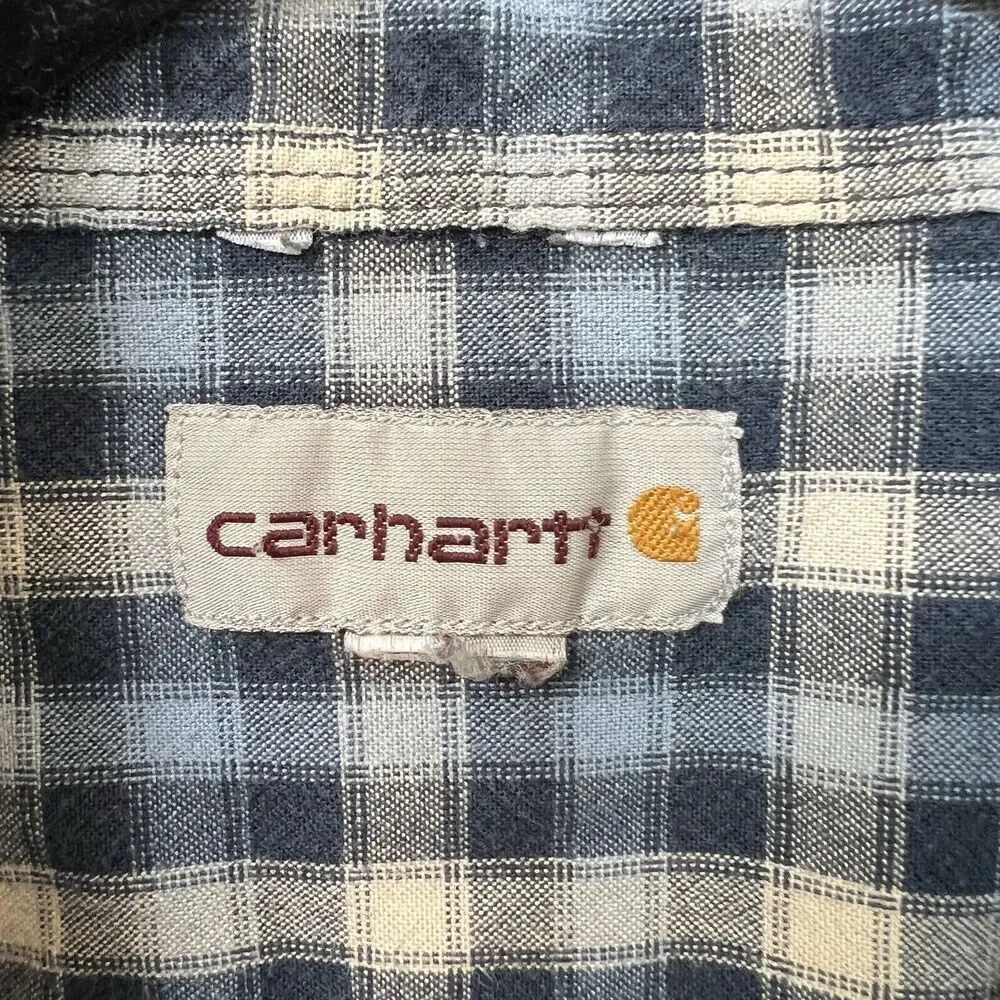Carhartt Relaxed Fit L Heavy Cotton Long Sleeve Button Up Shirt Blue Plaid‎ Work